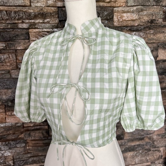 Nasty Gal Tops - Nasty Gal Light Green Checkered Blouse